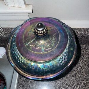 Iridescent Glass Art Bowl with Lid